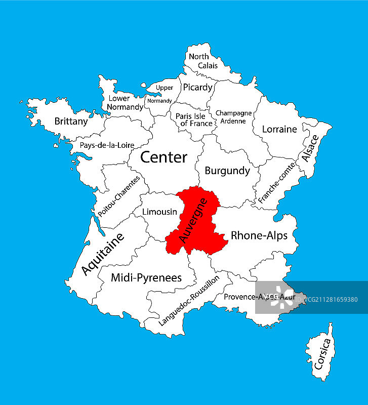 法国奥弗涅地区地图图片素材