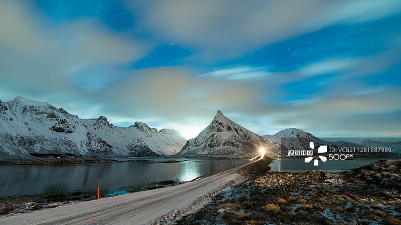 挪威罗弗敦群岛的夜景图片素材