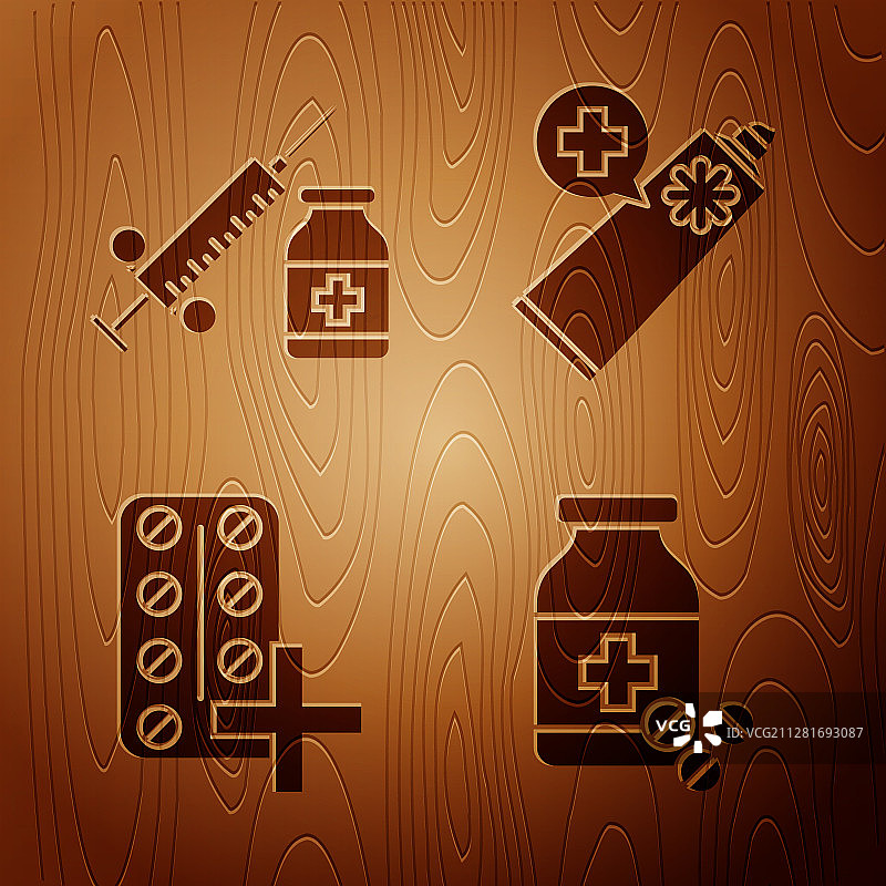 药品瓶和药丸，医用注射器图片素材