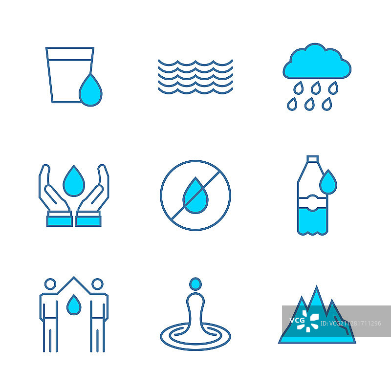 细线风格的水图标集图片素材