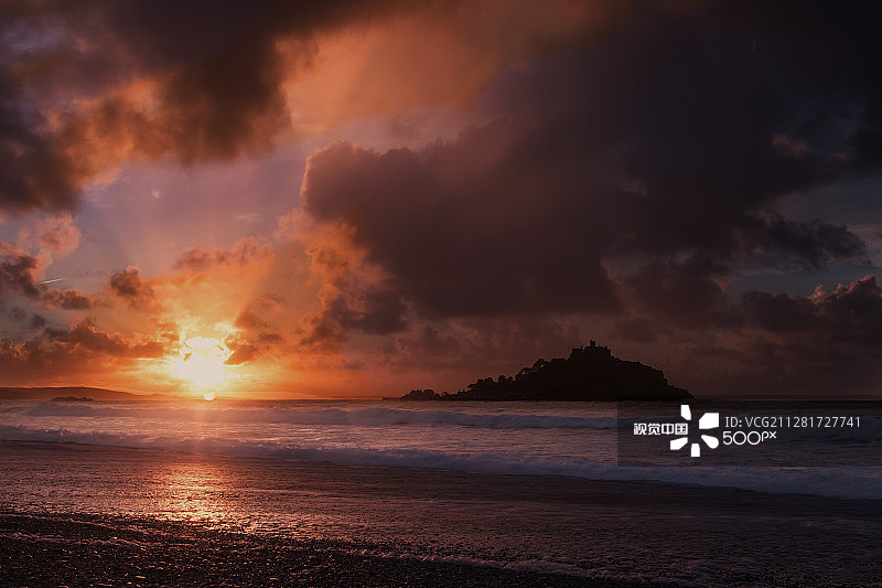 康沃尔圣迈克尔山日出图片素材