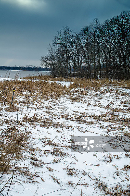 贝克湖雪景图片素材