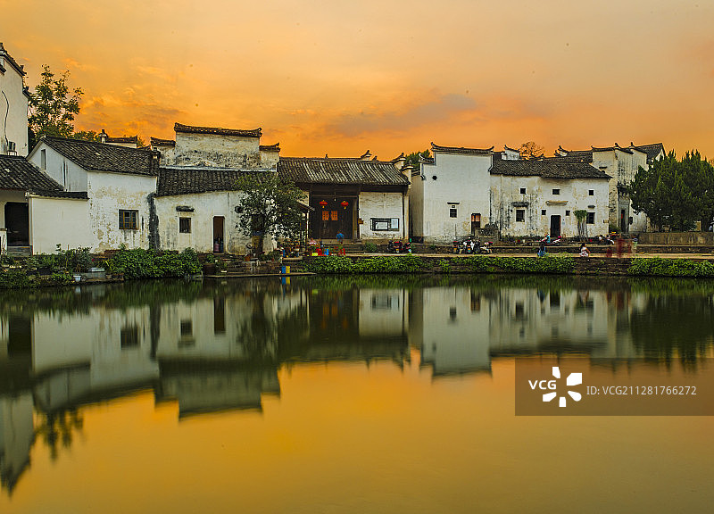 诸葛八卦村日落时分图片素材