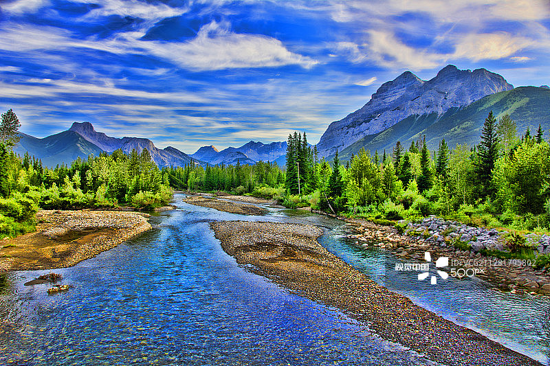 加拿大阿尔伯塔省的卡纳纳斯基斯河和基德山图片素材