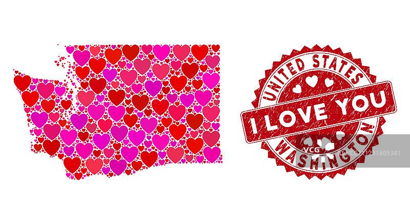 爱心拼贴华盛顿州地图图片素材
