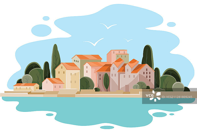 沿海城镇房屋景观图片素材