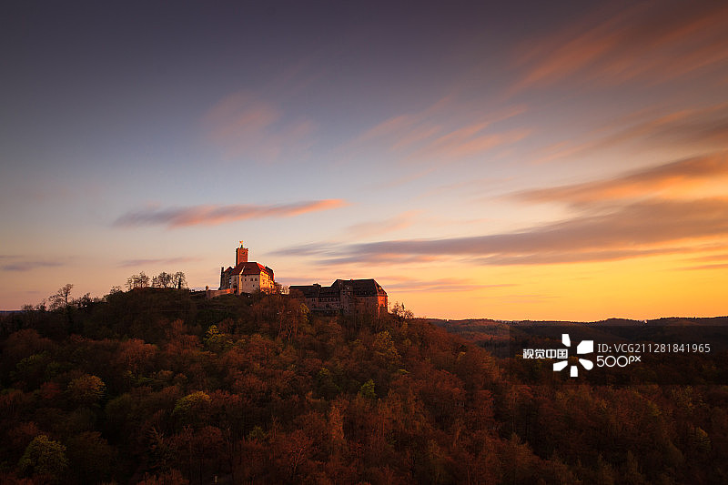瓦特堡城堡的日落图片素材