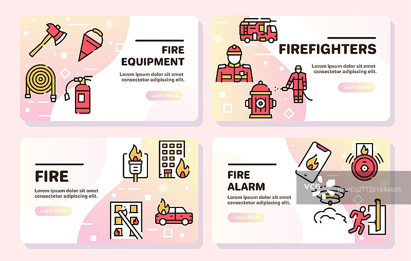 消防红色线性图标集图片素材