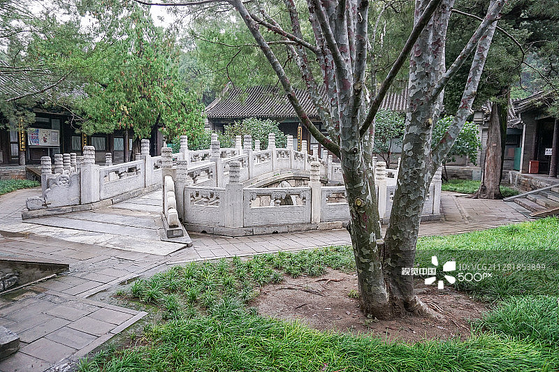 带有白色大理石桥的中国园林图片素材