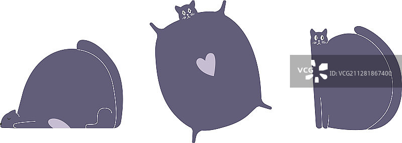 三只不同姿势的黑猫套装图片素材