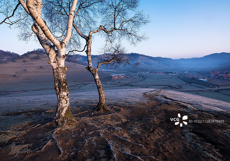 陕西陇县四月的草原霜花如雪景象美丽。图片素材