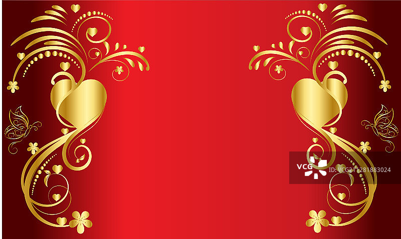 金色心形蝴蝶花卉元素图片素材