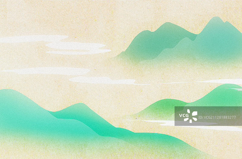 青绿山水插画图片素材