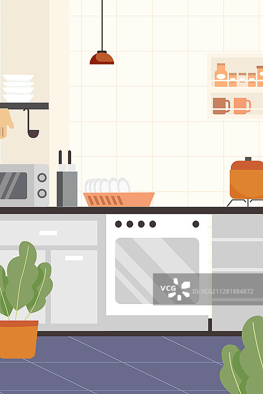 夏季父亲节父女居家做饭烹饪家人温馨厨房内部矢量插画图片素材