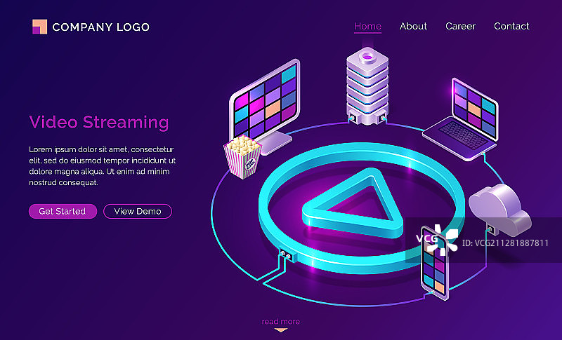 视频流媒体网络电影服务着陆页图片素材