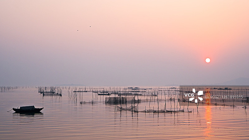 夕照东平湖图片素材