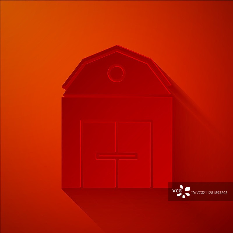 红色背景上的剪纸农舍概念图标图片素材