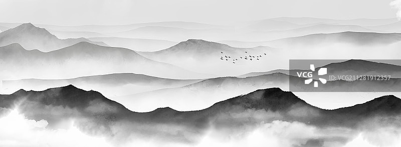 新中式淡雅山水插画图片素材