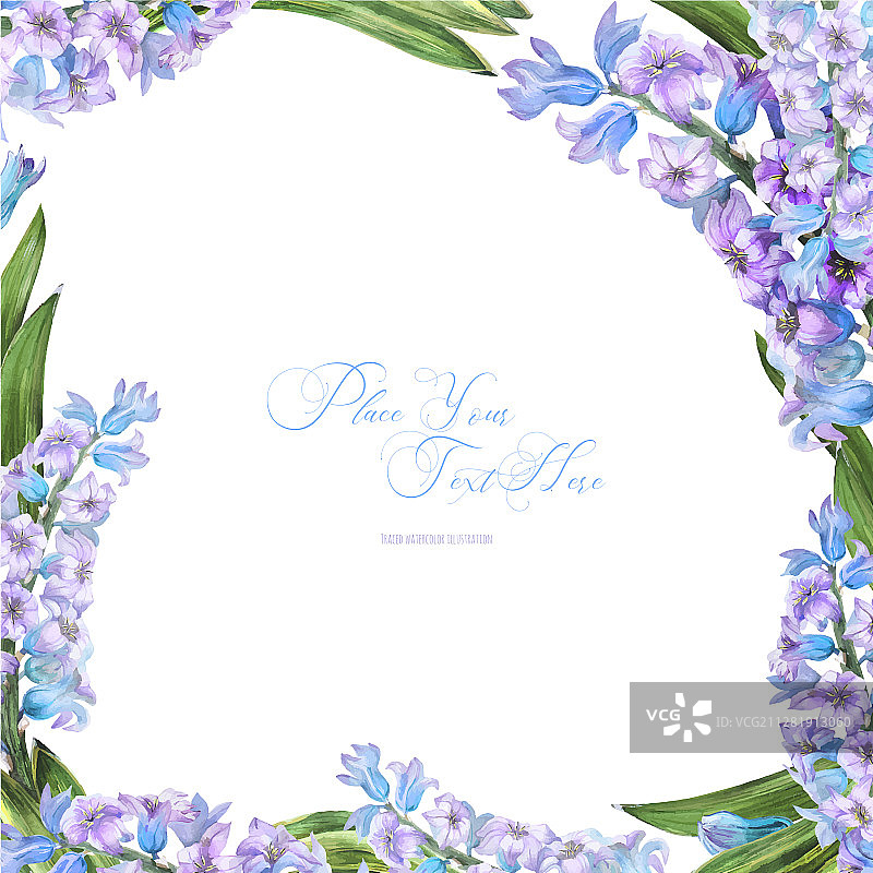 带有风信子花朵的春季水彩框架图片素材