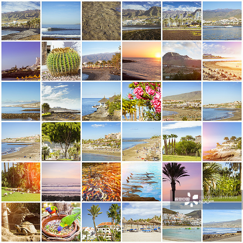 特内里费岛拼贴：阳光海滩假期图片素材