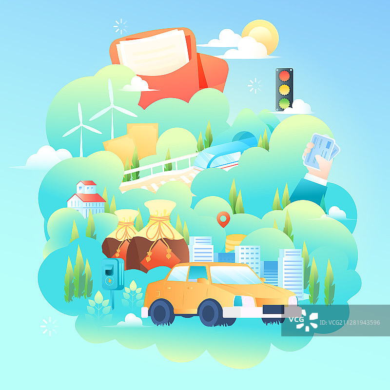 汽车出游安全出差跨城运输交通出行方式矢量插画图片素材