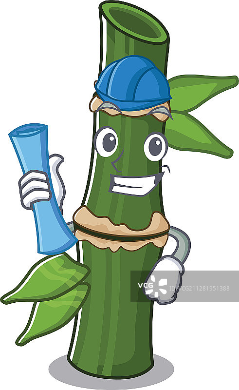 优雅的建筑师、竹子与蓝色图纸图片素材