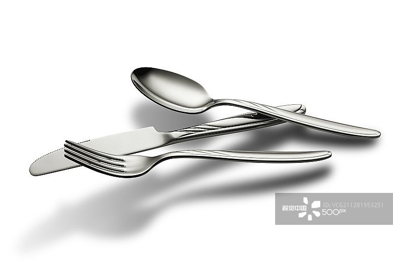 优雅的悬浮餐具套装图片素材