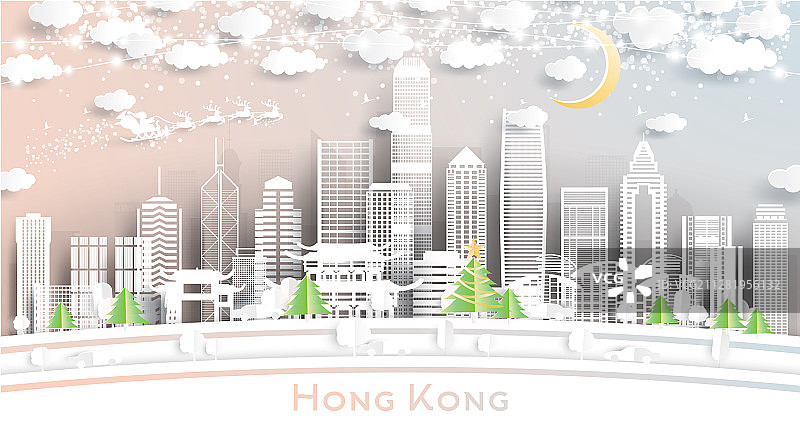 纸艺风格的中国香港城市天际线图片素材
