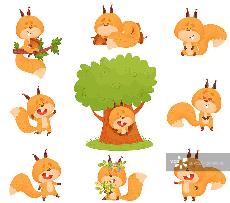 卡通松鼠角色参与不同的活动图片素材