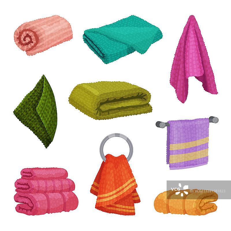 厨房里悬挂和折叠的不同毛巾图片素材