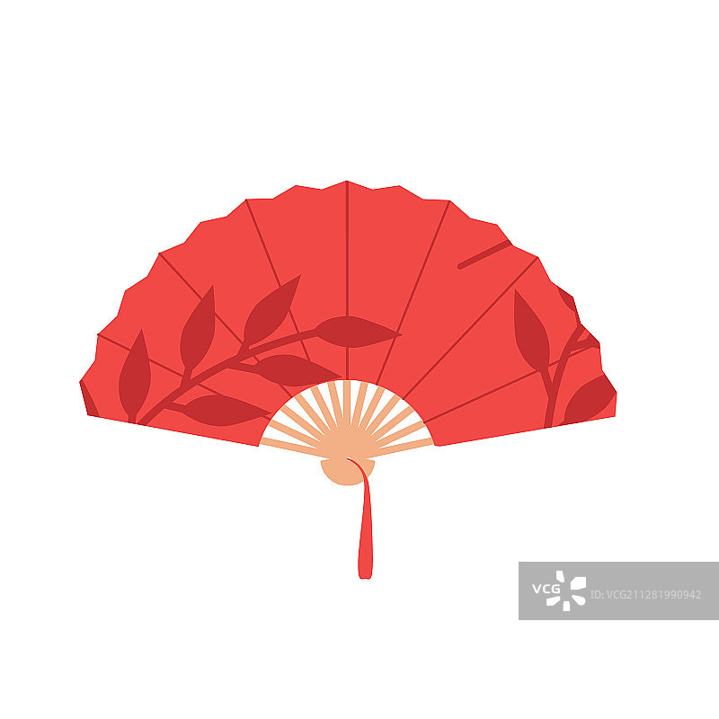 白色背景上 изолированные 红色中式折叠扇图片素材
