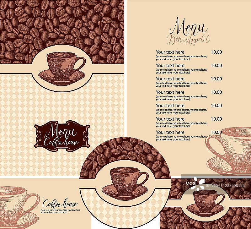 咖啡屋手绘设计元素套装图片素材