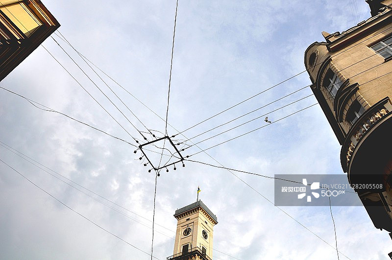 利沃夫：城市的电线或细绳图片素材