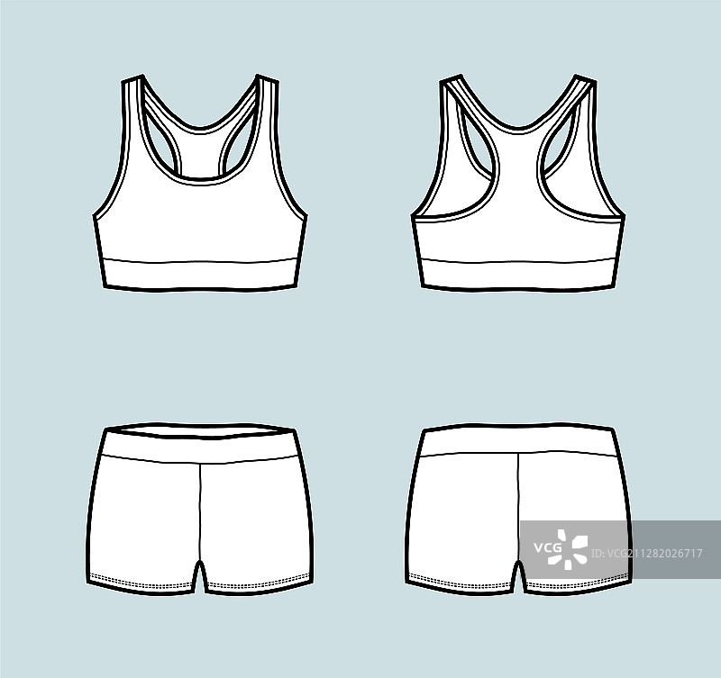运动上衣和短裤正面和背面图片素材