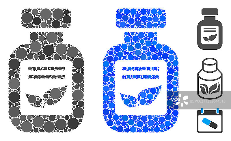 天然药物瓶马赛克球形图标图片素材