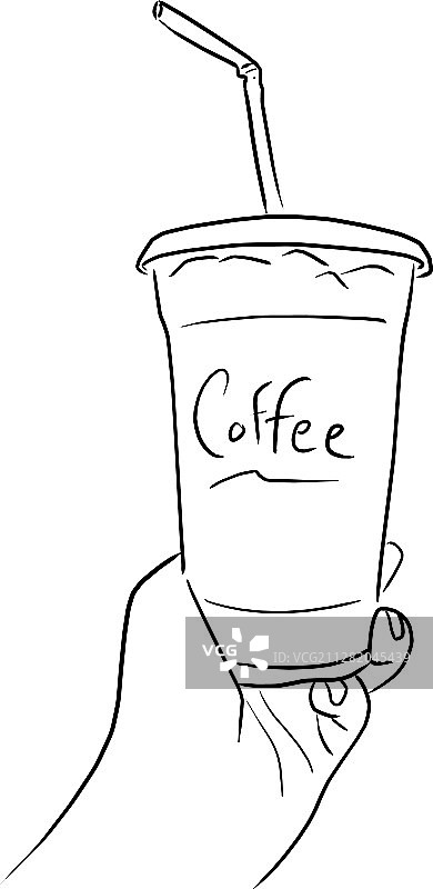 手持带黑色线条的咖啡杯，已隔离图片素材