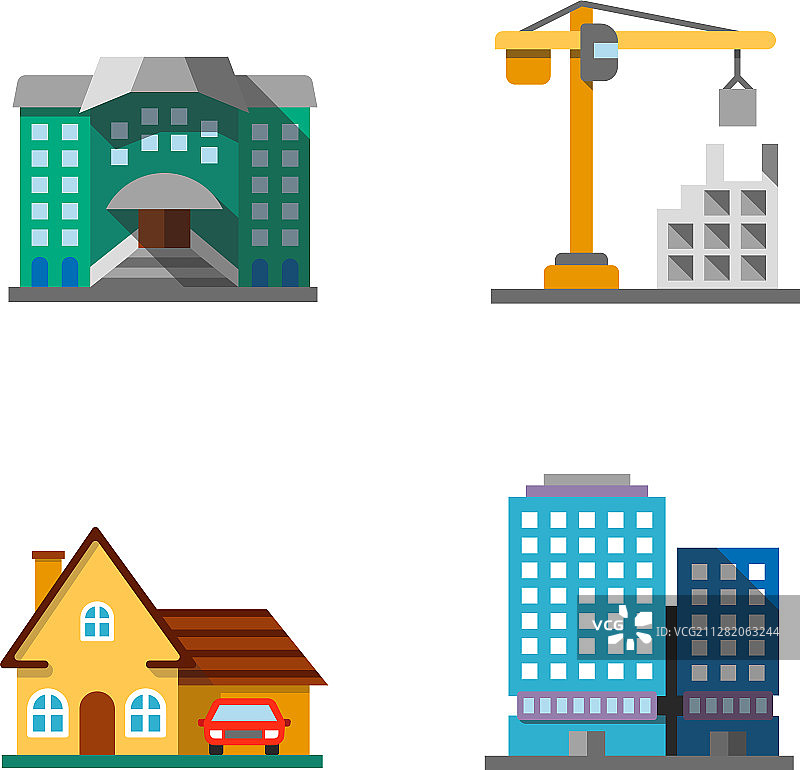 扁平风格城市建筑长阴影设计图片素材