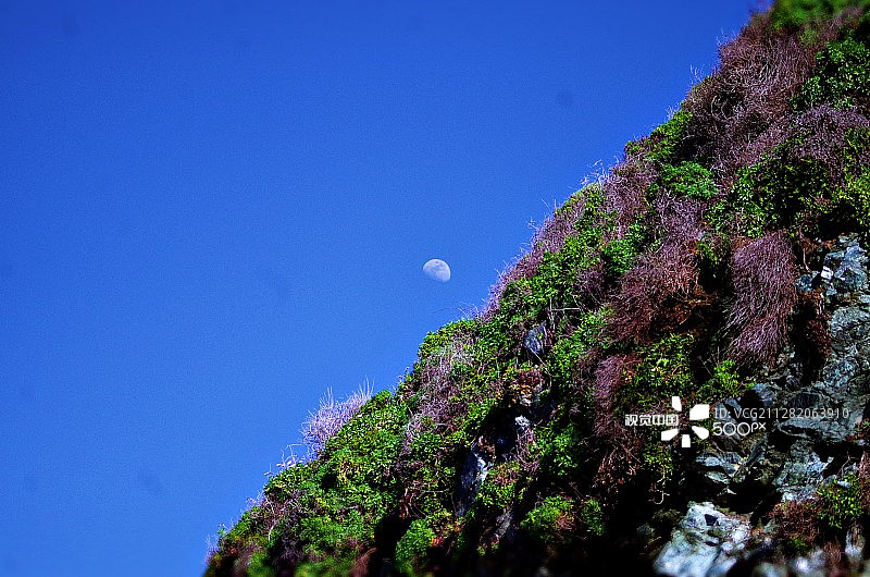 比格斯尔海岸上空的月亮图片素材