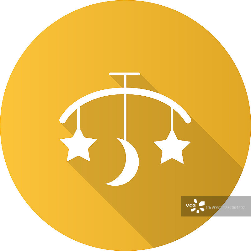 婴儿床旋转木马扁平设计长阴影标志符号图片素材