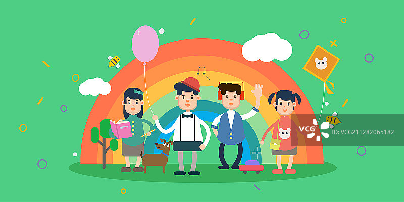 六一儿童节学生可爱扁平矢量简约插画图片素材