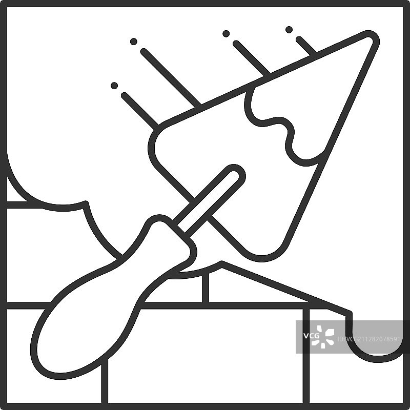 带有三角形铲子线性图标的砖墙图片素材