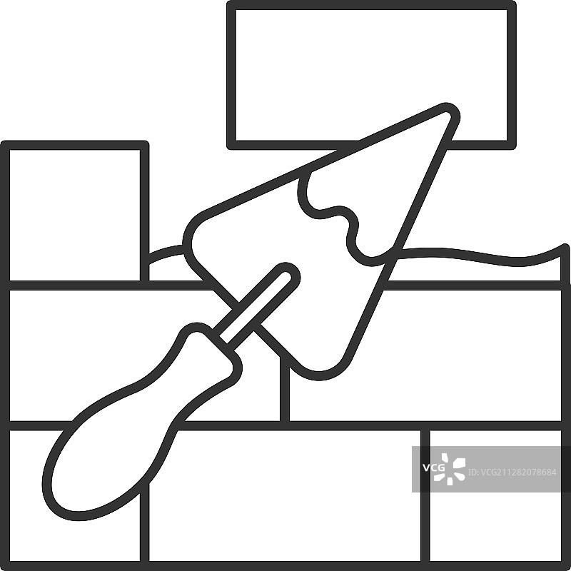 带有三角形铲子线性图标的砖墙图片素材