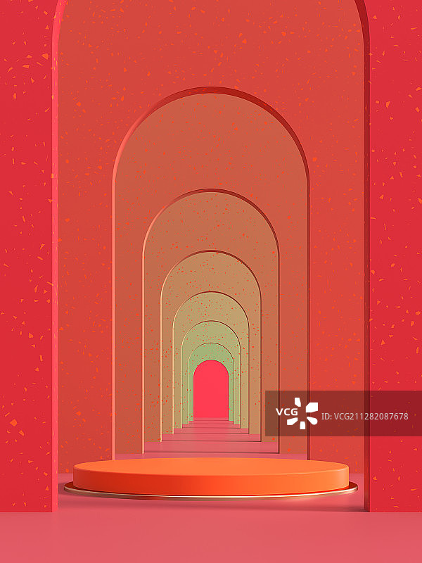 红色C4D风格的电商产品展示平台节假日创意背景图片素材