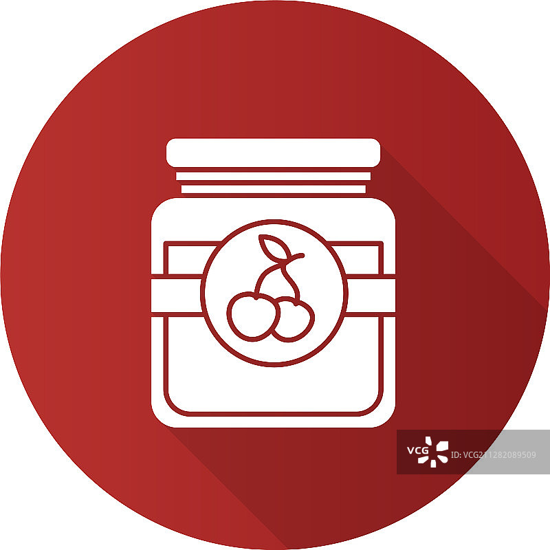 带有长阴影字形图标的扁平设计樱桃果酱罐图片素材