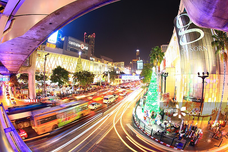 泰国曼谷拉差帕颂路夜景图片素材