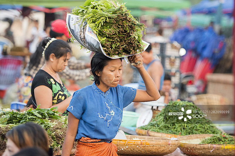 亚洲缅甸仰光市场食品蔬菜图片素材