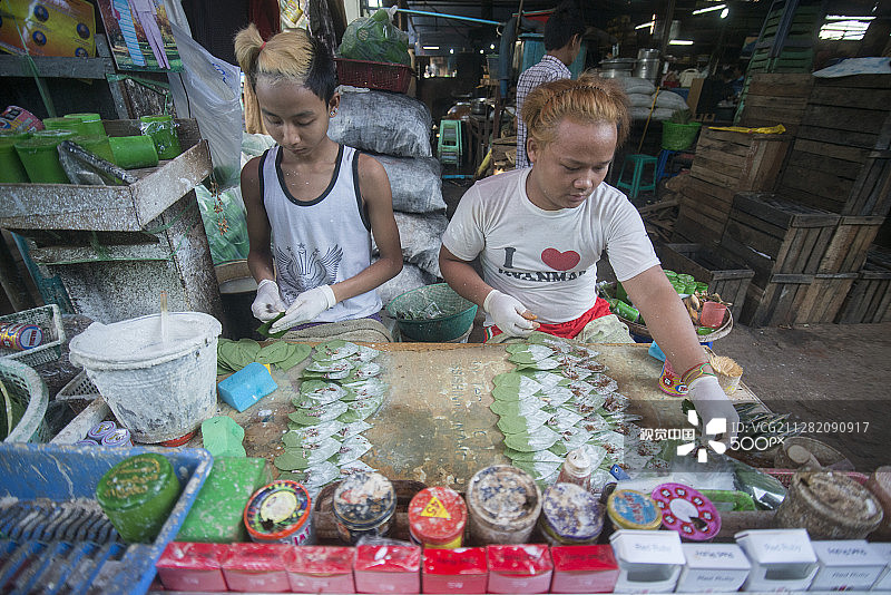 亚洲缅甸仰光槟榔叶市场图片素材