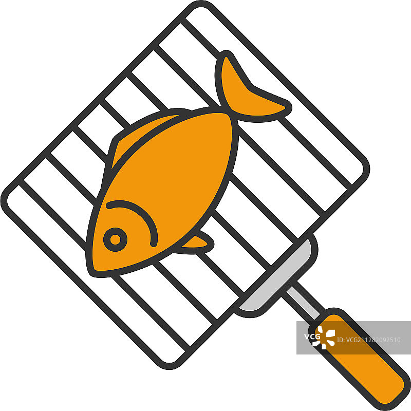 手持烤架烤三文鱼彩色图标图片素材
