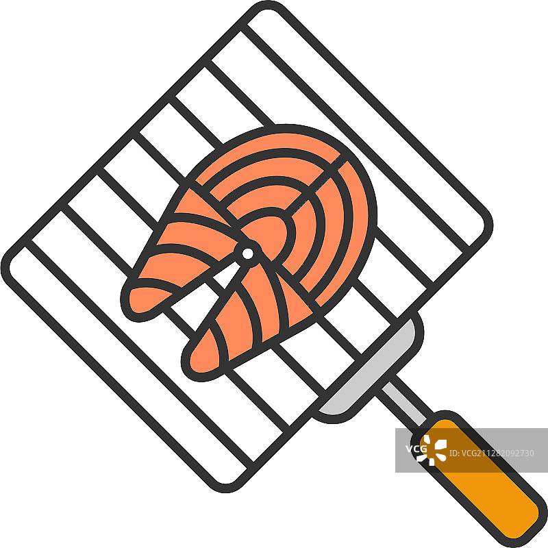 手持烤架烤三文鱼彩色图标图片素材