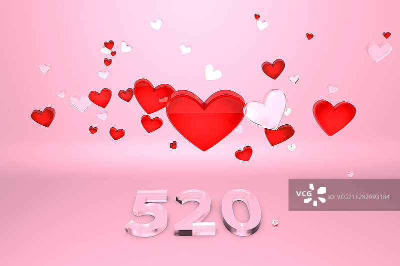 用心型装饰的520表白插图,3d渲染图片素材